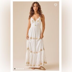 Altar'd State White Embroidered Bow Back Maxi Sundress